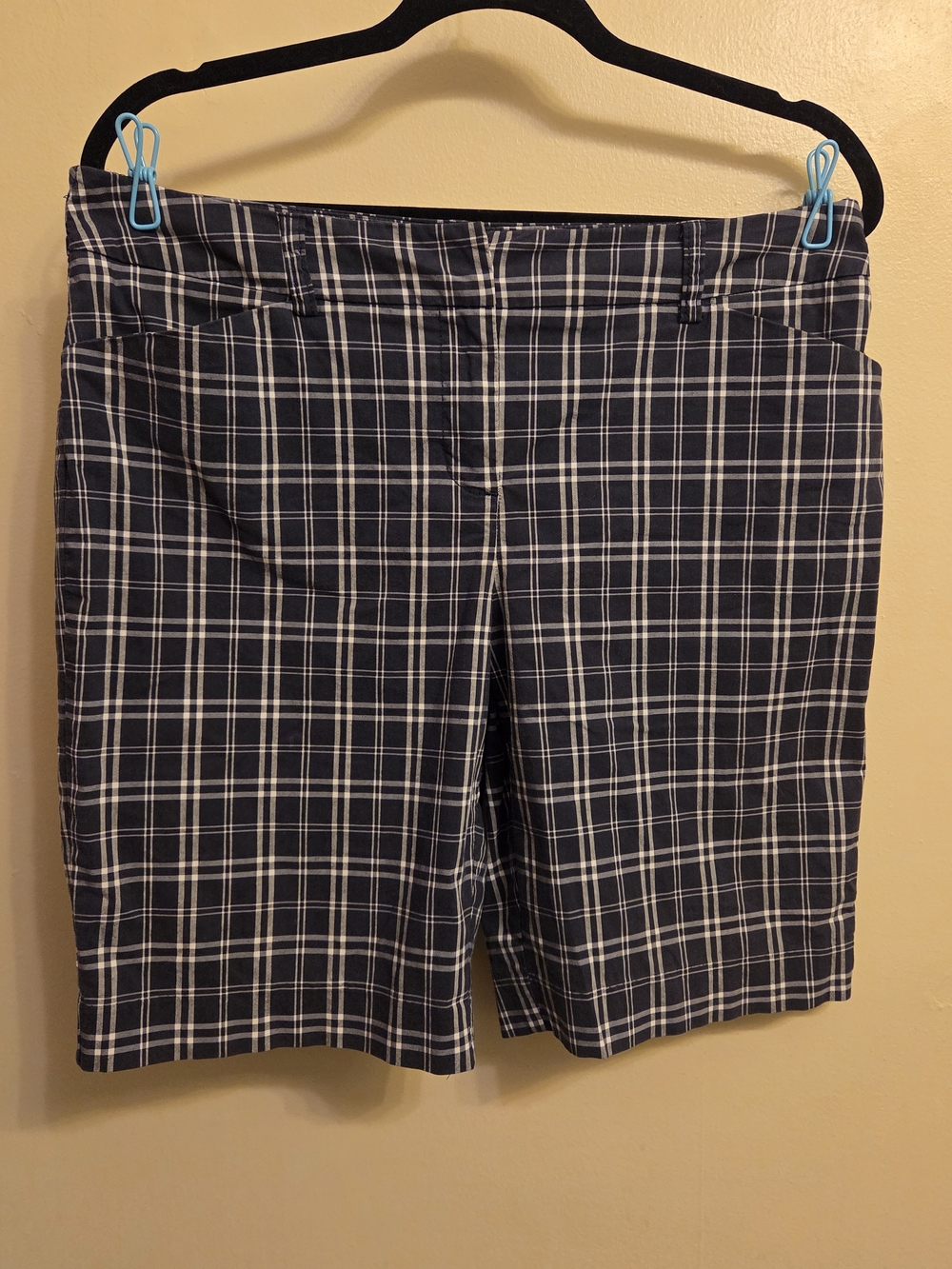 Jones New York Plaid Trouser Shorts Dark Academia  Classic Preppy Golf Navy 12P
